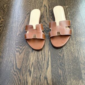 French Sole 98.5 Brown Leather Slide Sandals - Women's Casual Slip-On